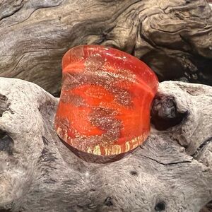 Venetian Murano Glass Ring Art Jewelry Orange Gold Lamp Work Size 6-6.5 Summer